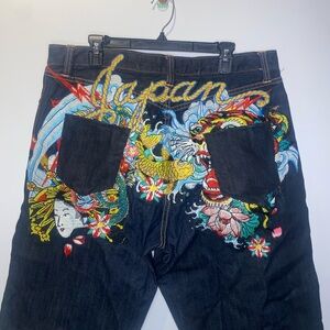 Vintage Y2K Ed Hardy Japan Tiger Dragon Geisha Denim Jean Shorts Missing Pockets